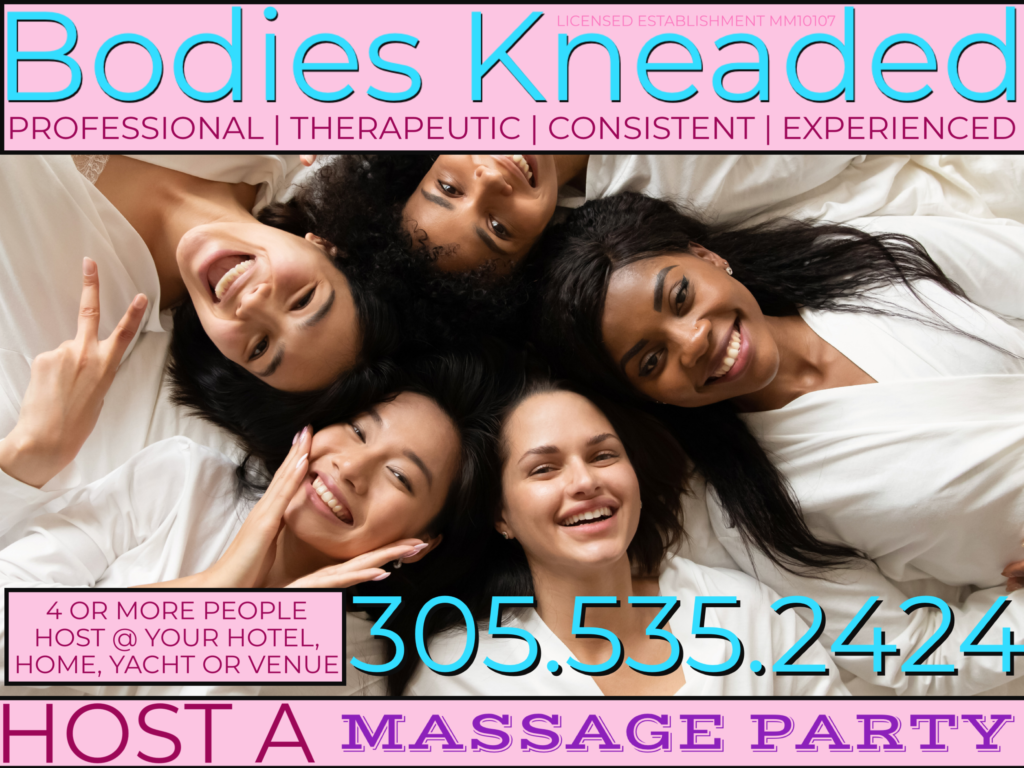 PICTURE OF LADIES ENJOYING A MASSAGE PARTY AT Bodies Kneaded Massage Spa South Beach Miami Since 1996 www.BodiesKneaded.com 305.535.2424